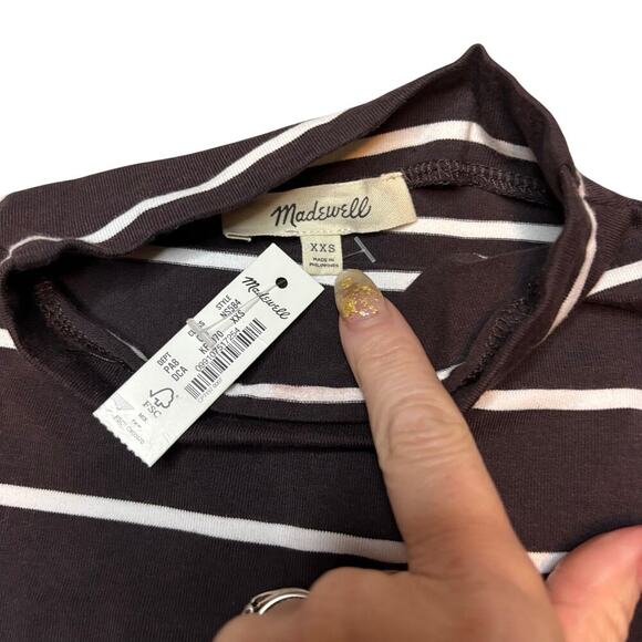 NWT Madewell Striped Mockneck Slim Fit Tee XXS Brown White Short Sleeve - Picture 8 of 9